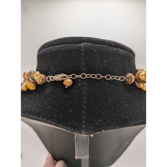 Tigers Eye & Pearl Necklace With Sterling Adjustable Clasp 18" - Picture 3 of 5